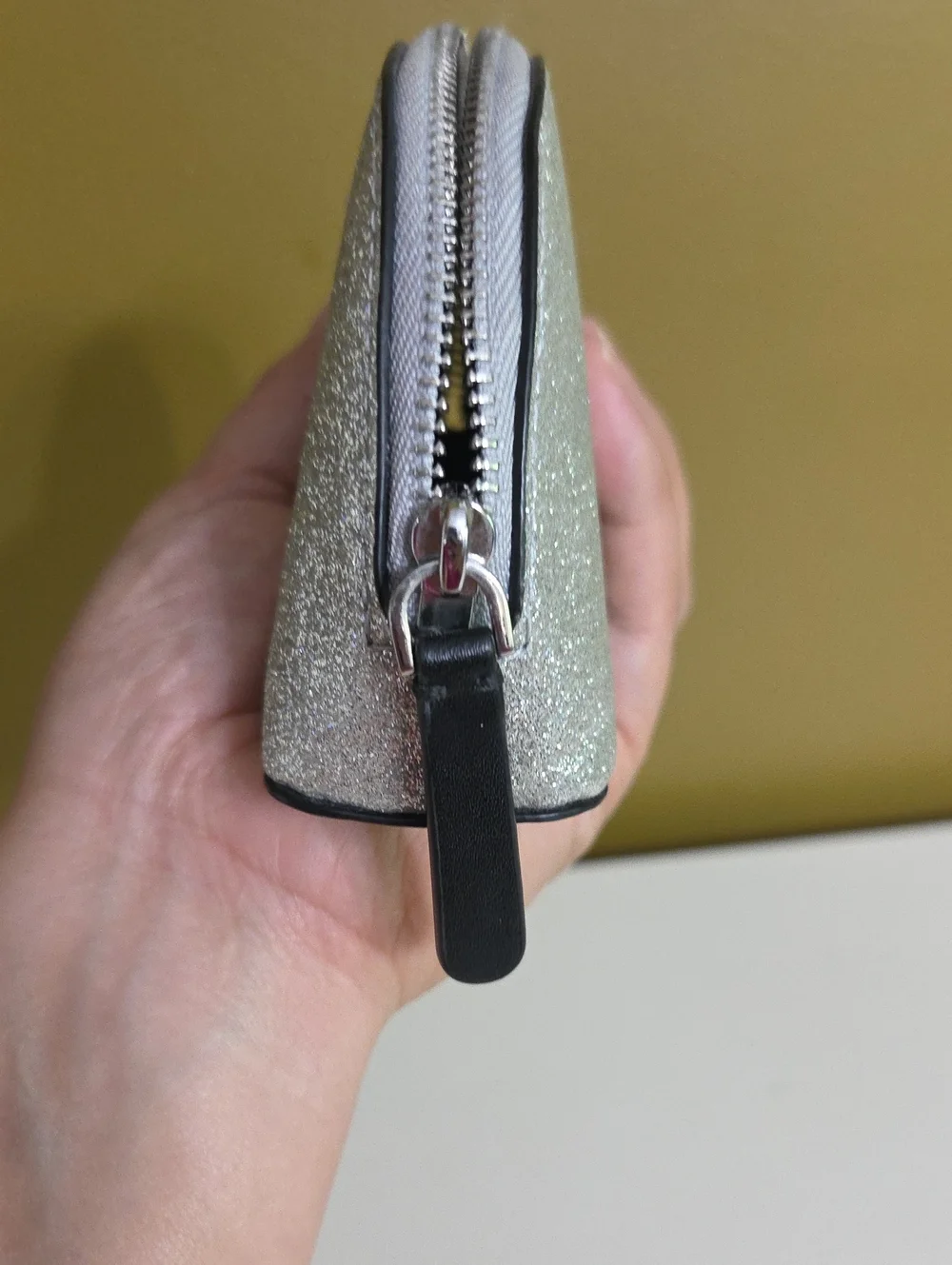 Kate Spade Silver Glitter Coin Bag With Floral Accent